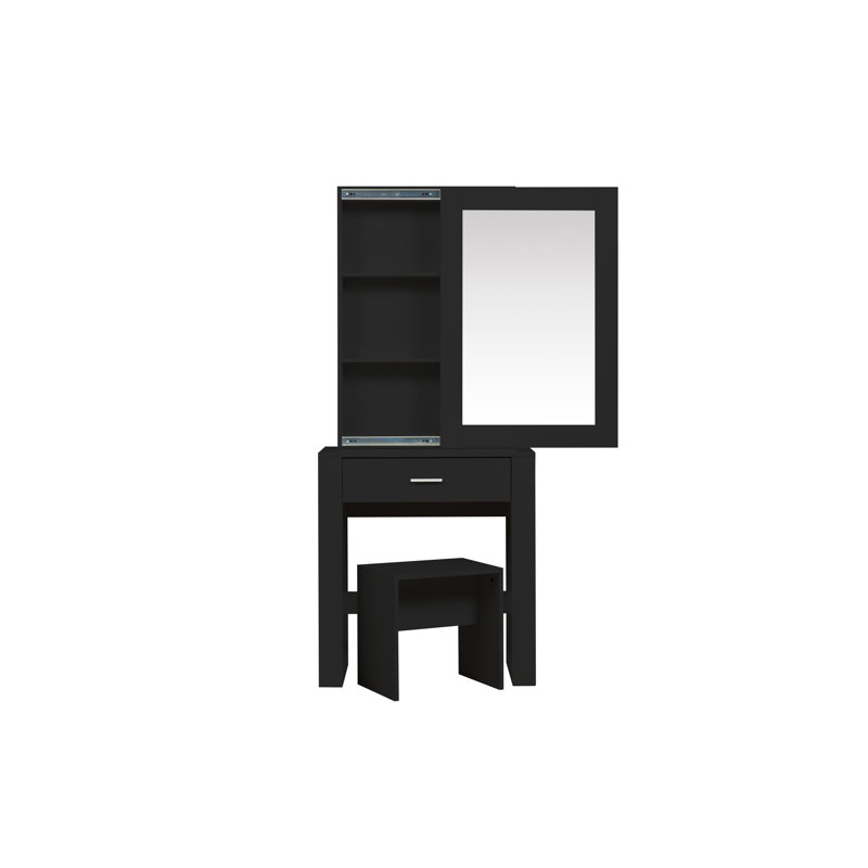 Marqueis Sliding Dressing Table Set with Mirror, Black