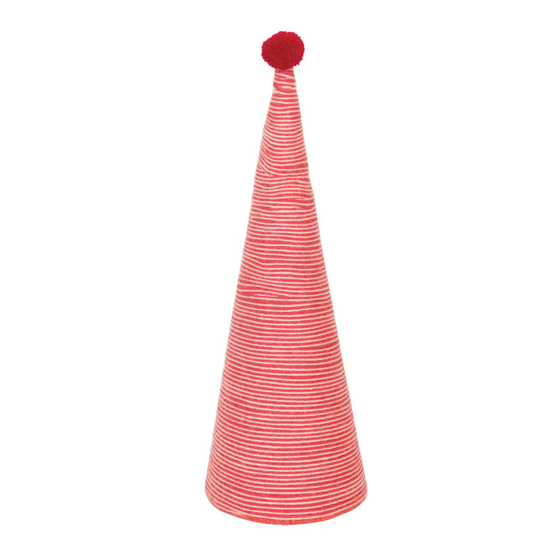Sapin recouvert de laine avec pompon, Rose / rouge, H 15 po x l 8 po x P 5 po
