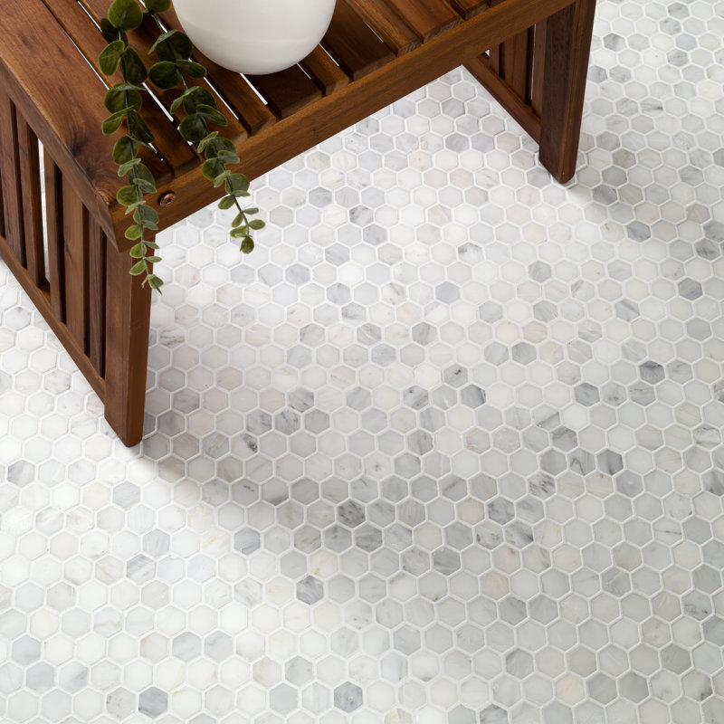 MSI Arabsecato Carrara 1" Hexagon 12 in. x 12 in. Honed Marble Mosaic Floor and Wall Tile, Arabsecato Carrara