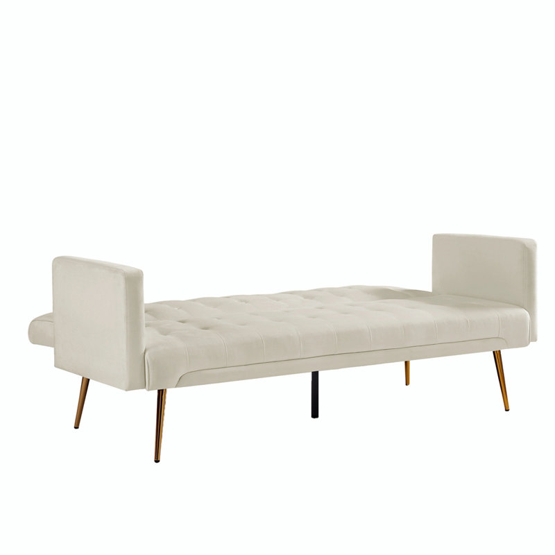 Canapé-lit simple en velours de 70,1 po de large Iyman, Velours beige