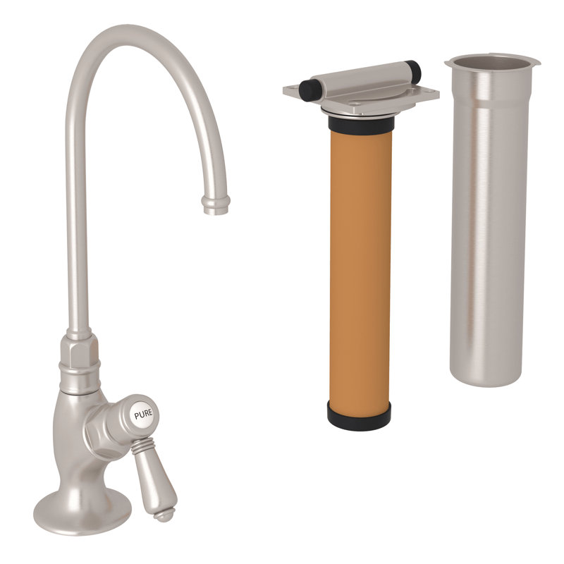 Country Single Handle Kitchen Filter Faucet with Column Spout, Polished Nickel, Metal mini lever