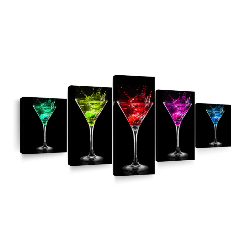Cocktail Flashy Martinis sur toile, 5 pièces, H 24 po x l 55 po x P 1 po