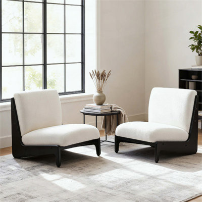 Set of 2 Scott Living Moda Accent Chairs – White – Black Solid Wood Frame