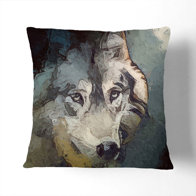Wolf Under the Moon Cushion with Filling, 55cm H x 55cm W x 20cm D, White