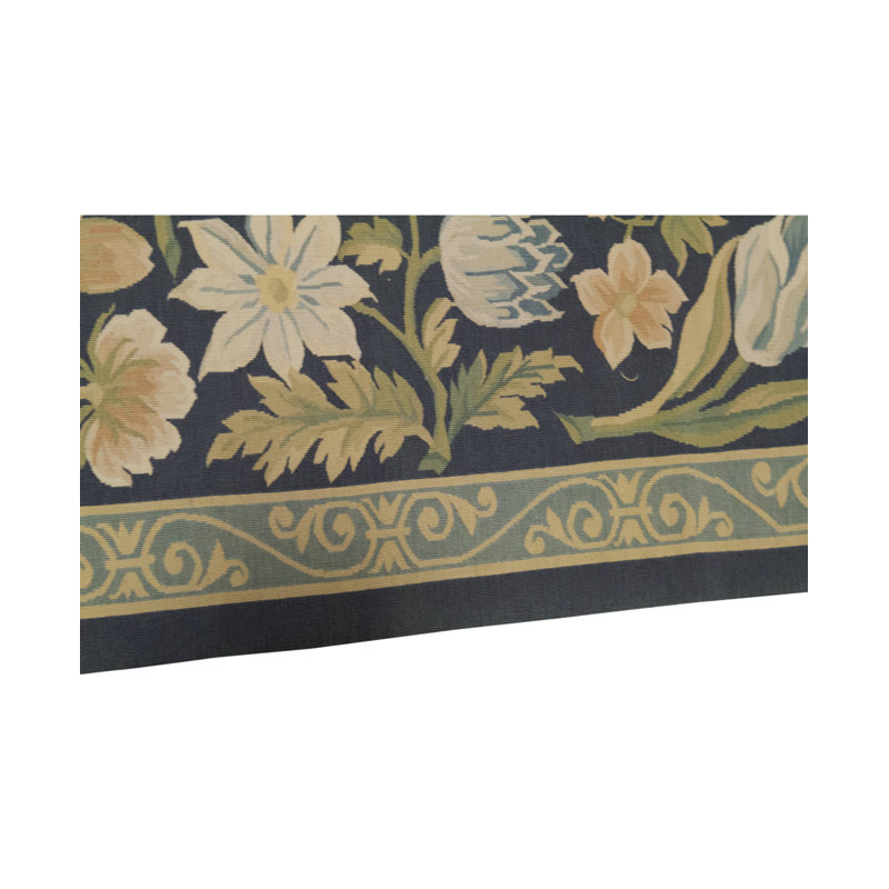 Hand-Knotted High-Quality Navy, Cream, and Green Area Rug