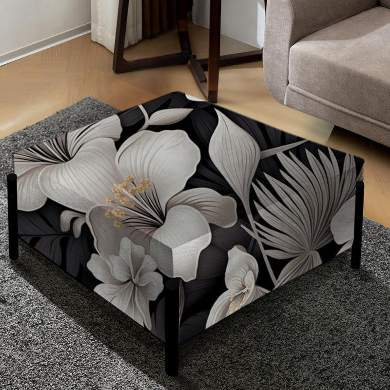 Motif tropical tropique monochrome - grand repose-pieds carré tropical