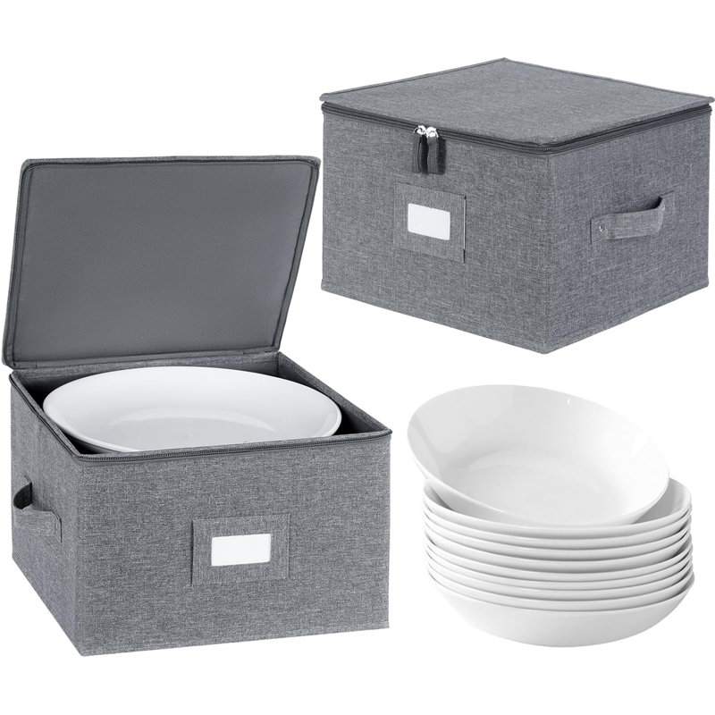 Fabric Dining Plates Storage with Felt Dividers Included