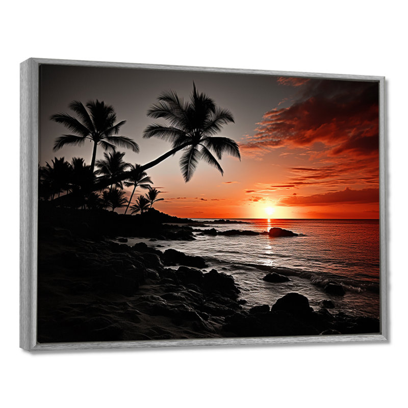 Hawaii Sunset Serenade I - Art mural d'Hawaï, H 30 po x l 40 po x P 1,5 po, Silver Floater Framed