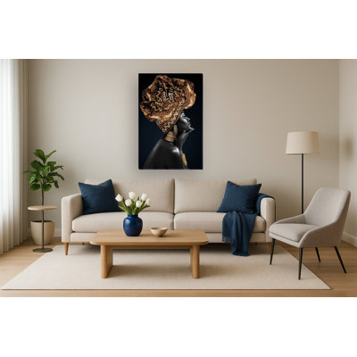 Art mural en toile or sur fond noir - 32 po x 48 po