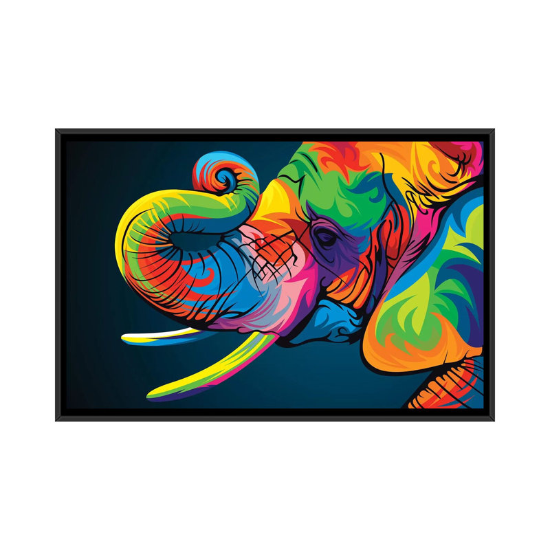 «Elephant», impression sur toile, H 18 po x l 26 po x P 1,5 po, Toile avec cadre noir, Pas de tapis
