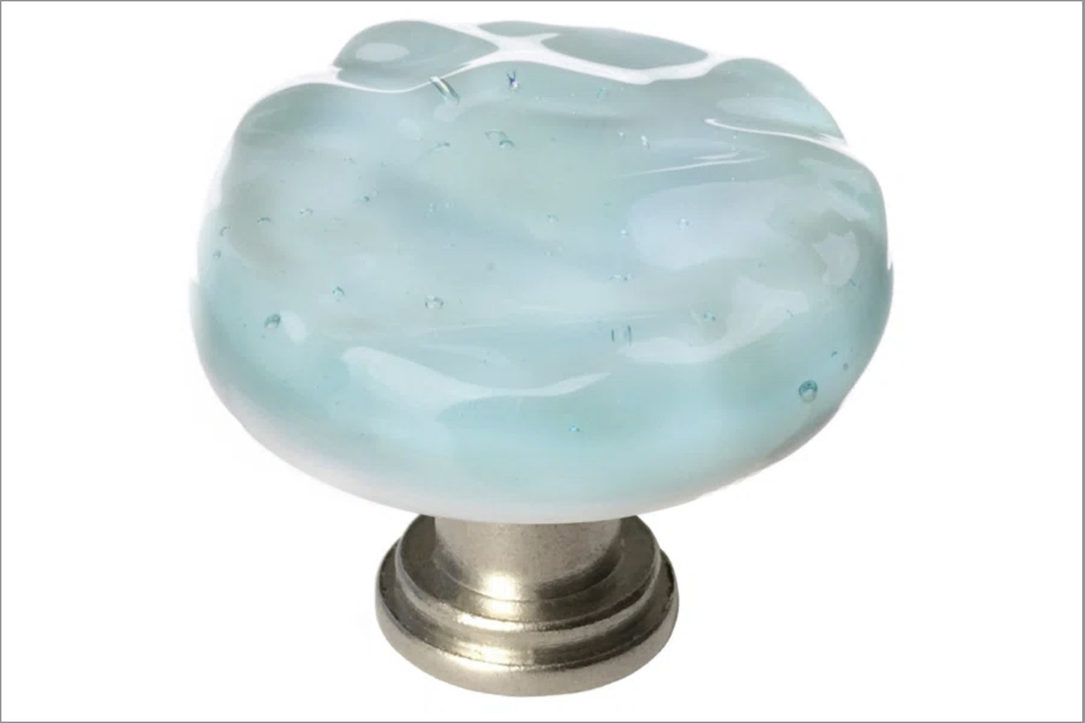 Glacier Mushroom Cabinet Knob, Satin Nickel, Light Aqua