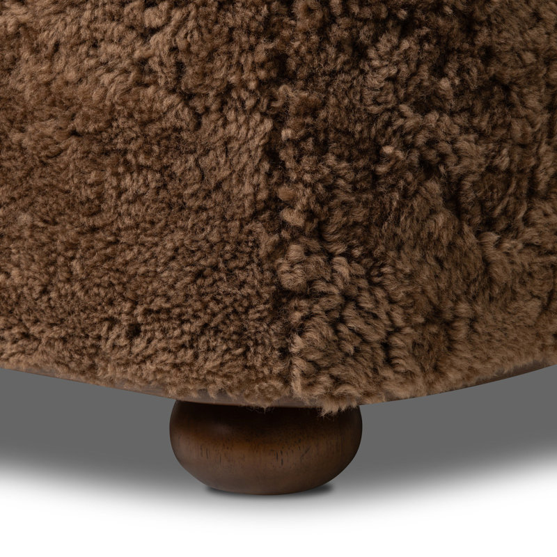 Bilbury Oval Ottoman-Taupe Shearling, Terra Brown Parawood, Amber Genuine Fur