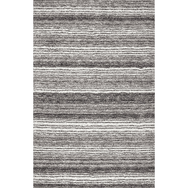 Tapis rayé multicolore gris / brun à poils longs touffeté à la main Panitz, Rectangle de 10 pi x 14 pi