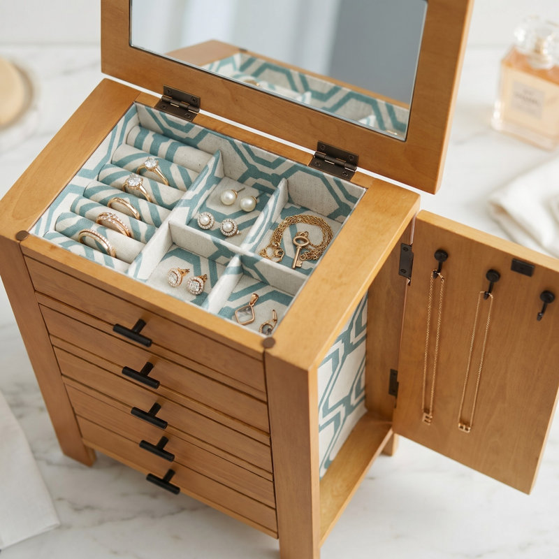 Armoire pour bijoux avec miroir Knag, Pin