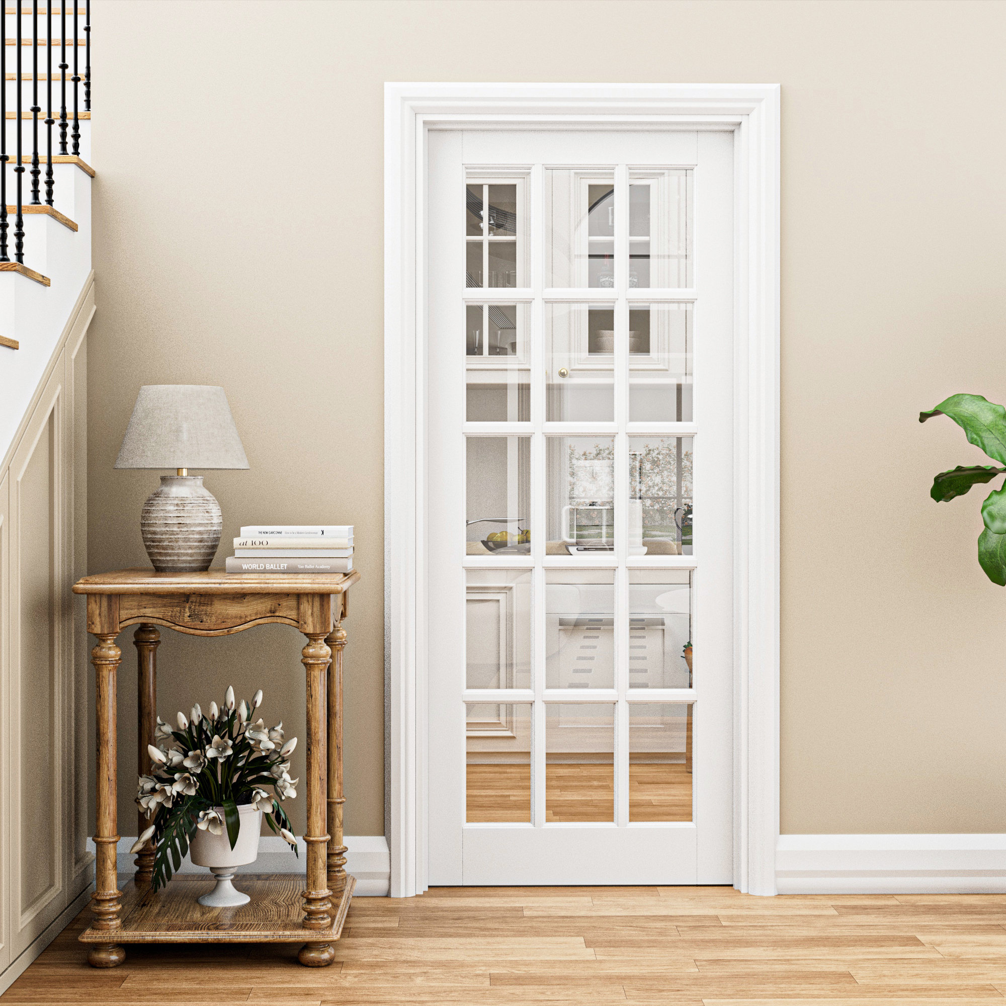 Win Stellar 15-Lite Clear Glass Door Slab Interior White Primed Solid