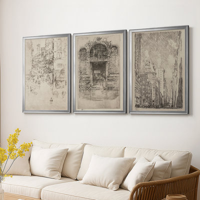 Vintage Sketch LXXX  -Custom Framed  Wrapped Gallery Canvas - 3 Pieces