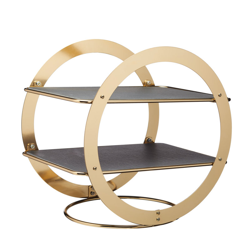 Artesa 2-Tier Geometric Brass-Finished Serving Stand with Slate Serving Platters