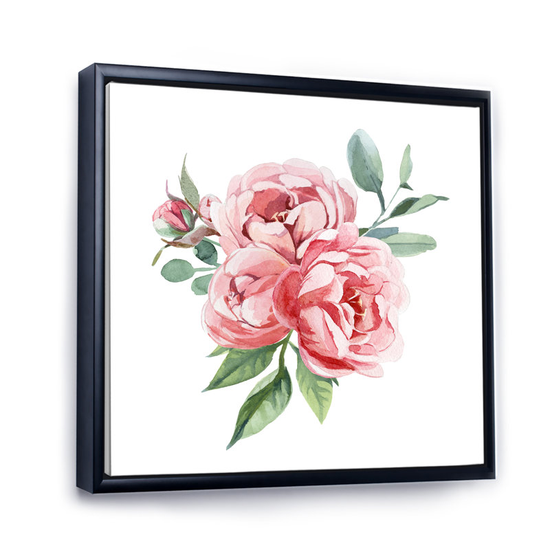 Fleurs rose clair II - activé, H 16 po x l 16 po x P 1 po, Toile avec cadre flottant noir