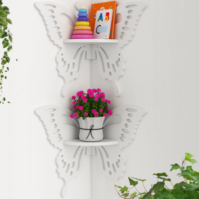 Butterfly Corner Shelf Nursery Wall Deor Floating Corner Shelf For Kid’s Room, Small Cute Decorative Shelf Wall Mounted, White Hanging Hollow Out Shelf For Toys, Plants And Decorations Storage, White