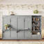 Grand lit escamotable gris avec compartiments de rangement à hauteur réglable, tablette et 1 tiroir, lit plateforme pliable multifonctionnel pour la chambre à coucher et la chambre d'amis-1837047992