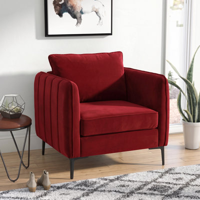 Fauteuil d'appoint Mid-Century moderne en velours, fauteuil simple rembourré avec coussin décoratif et pieds en métal, fauteuil de lecture pour salon, chambre à coucher, bureau
