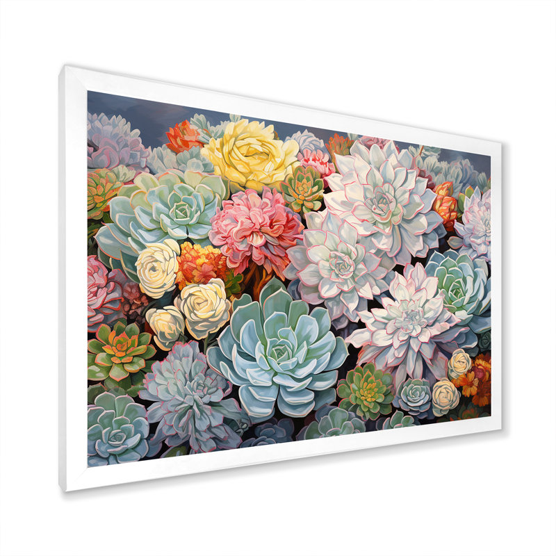 Breloque succulente bleue, H 16 po x l 32 po x P 1 po, Cadre simple blanc