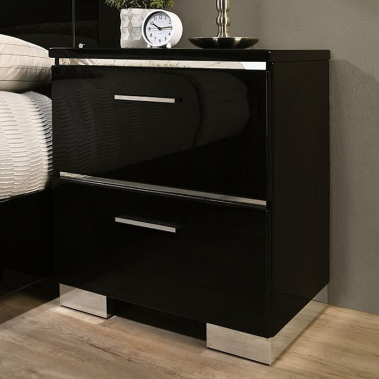 Metal And Wood Nightstand With 2 Drawers In Black Finish
