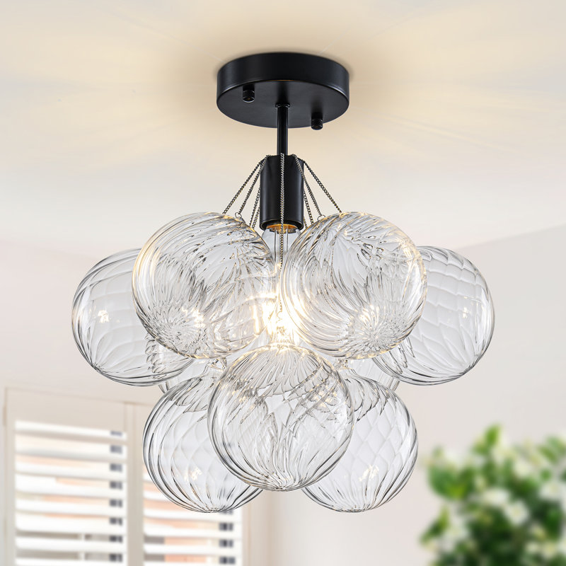 Ahona 1 - Light Dimmable Bubble Glass Globes Semi Flush Mount Light（Bulb Included), Transparent, Matte Black