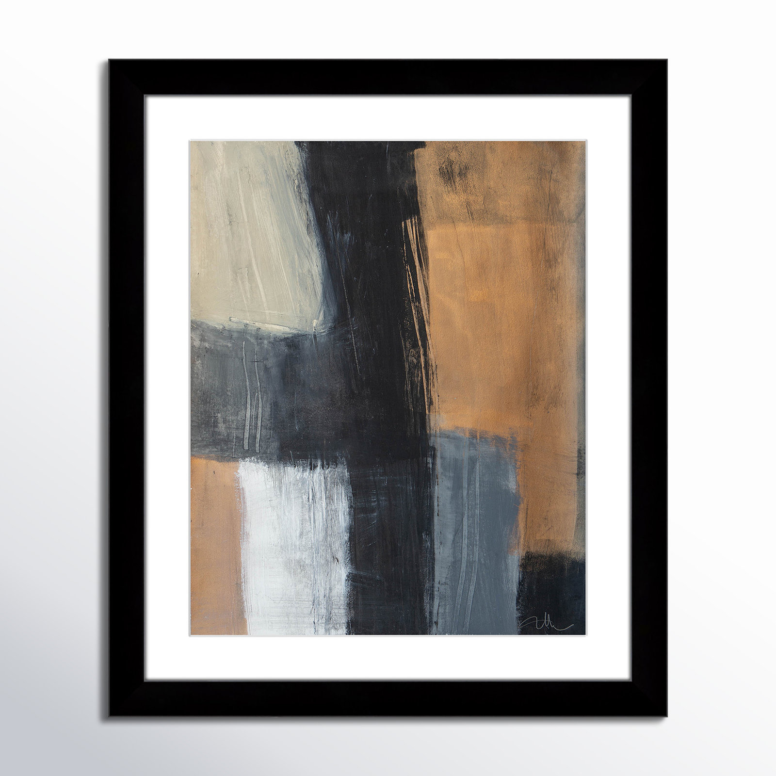 Calderon "Metallic Slate II" Print, 27" H x 23" W x 1.25" D, Black Cube Frame Matted