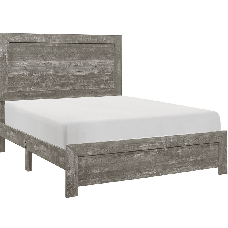 Lit double gris rustique pleine grandeur, meubles de chambre à coucher en bois avec rails et tête de lit, finition simple à assembler requise.