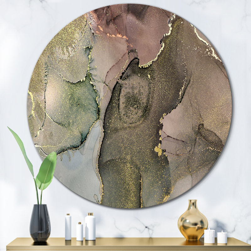 Gris et vert, liquide I, art mural moderne en métal, H 23 po x l 23 po