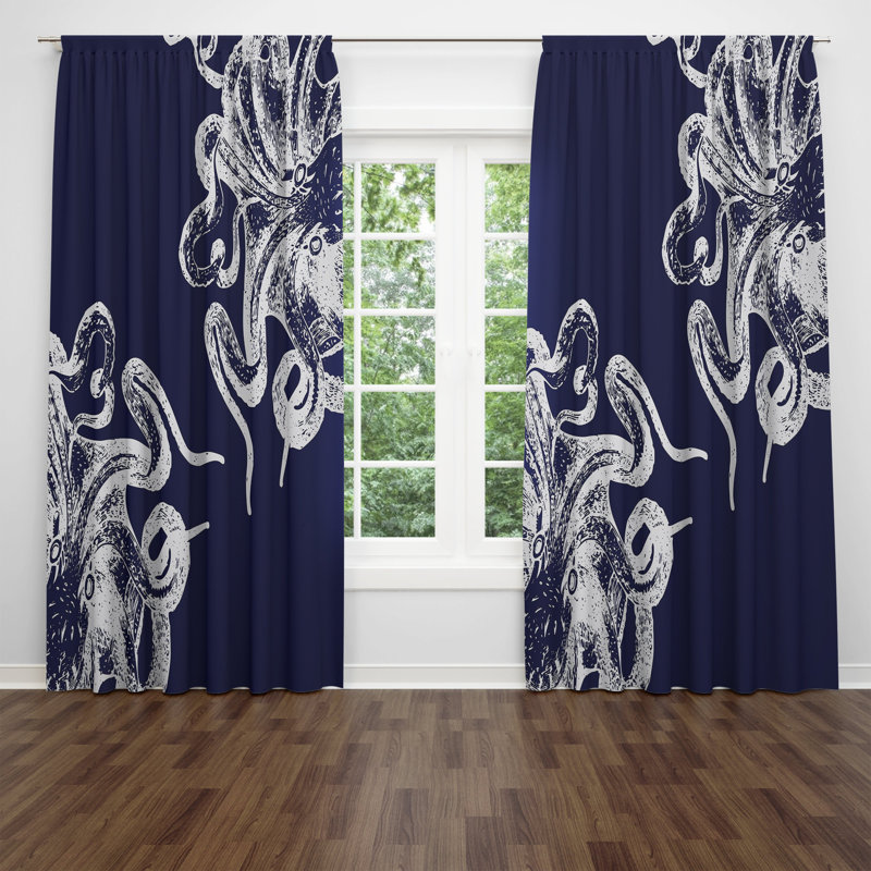 Paire de rideaux bleu Octopus, 56 po x 78 po