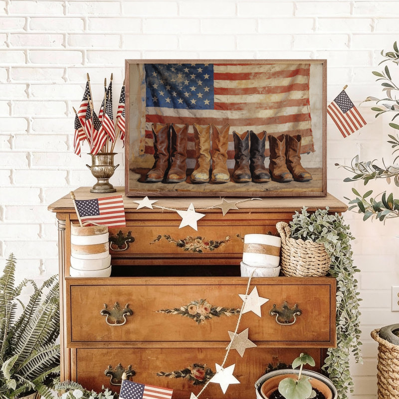 Old Americana Boots, 16" H x 24" W