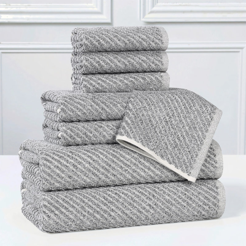  Cotton Blend Super Soft And Absorbent Amelia Collection Towel set (Set Of 8), Charcoal, 8