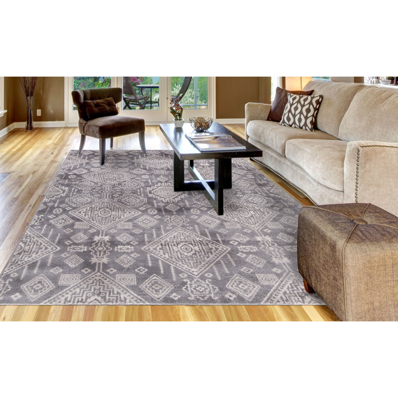 Tapis oriental gris tissé à la machine, Rectangle 5 pi x 7 pi