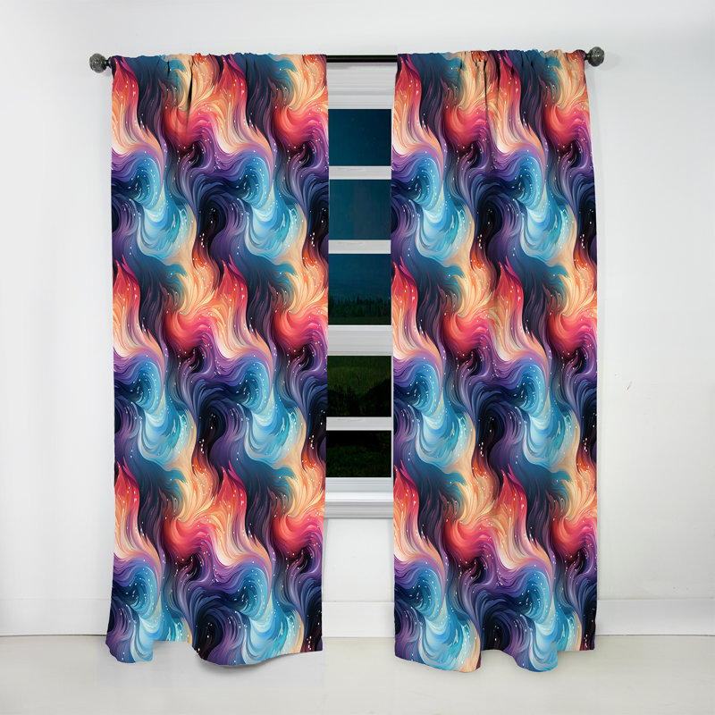 Motif à chevrons obscurcissant bleu et mauve avec motifs célestes - 1 panneau, L 52 po x L 108 po
