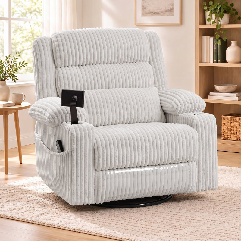 Fauteuil à bascule pivotant électrique surdimensionné de 109 cm (42,9 po) de largeur pour chambre d'enfant, fauteuil inclinable avec fonction massage et chauffage, ports USB et Type-C.