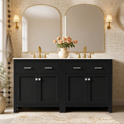 Ensemble de meuble-lavabo moderne 60 po avec lavabos doubles (séparés), lavabos doubles en céramique, tablette réglable, portes à fermeture en douceur et tiroir rabattable - Solution de salle de bain moderne pour salles de bain spacieuses