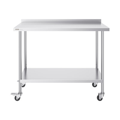 40 inch Height Stainless Steel Prep Table with Backsplash, Adjustable Shelves