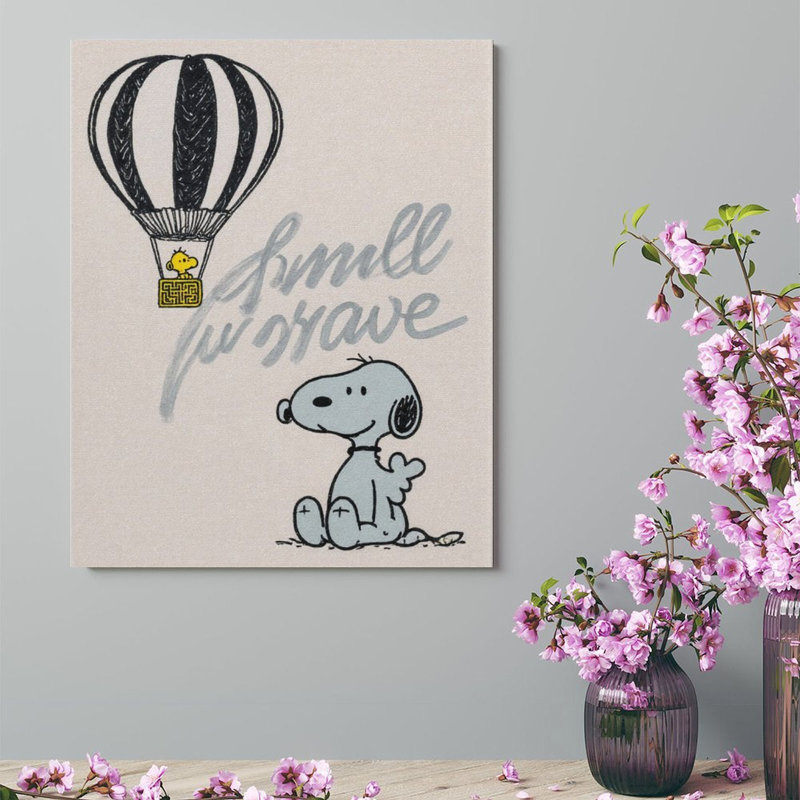 Snoopy en montgolfière, cadre en bois intégré, l 16 x L 20