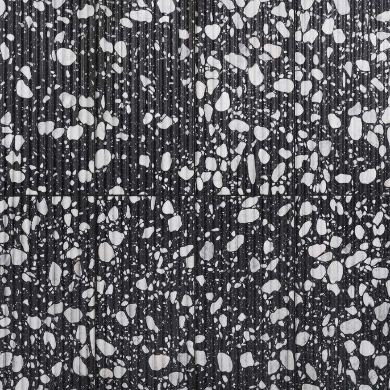 Terrazzo Italy Fluted Honed Terrazzo Tile, Sacra Nero Black/White