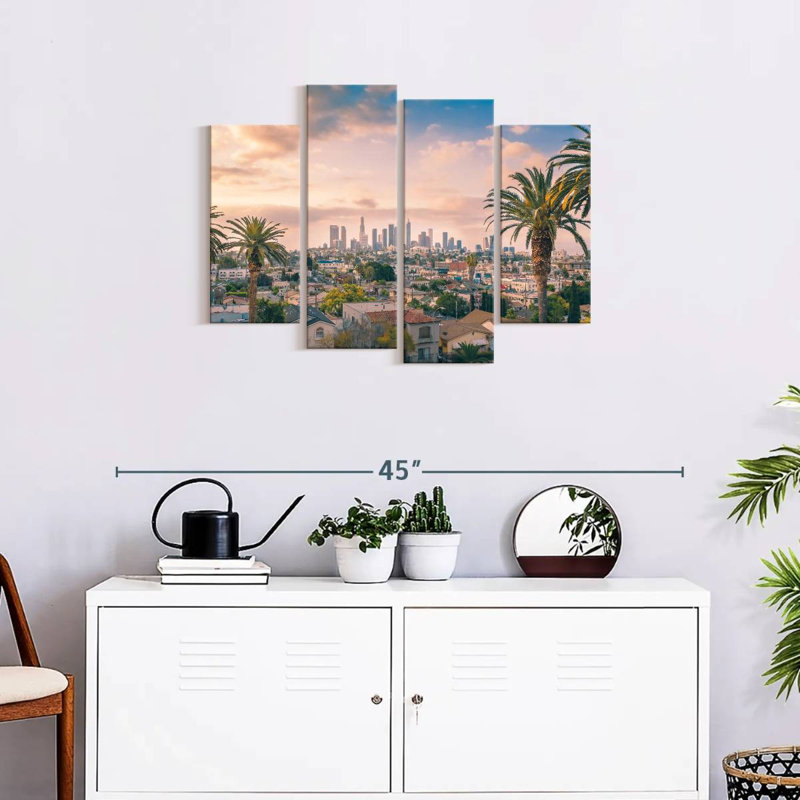 Skylines and Cityscapes, Los Angeles, ensemble de 4 toiles sur toile, H 22 po x l 36 po x P 1 po