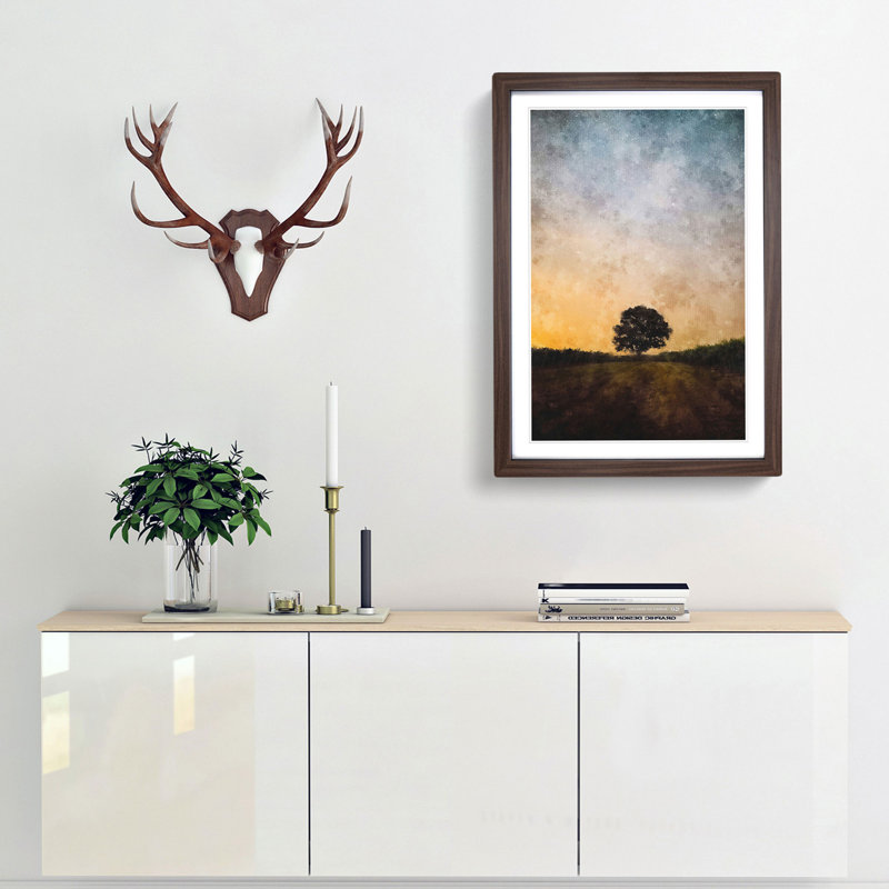Lone Tree at Dusk - Framed Print, 87cm H x 62cm W x 2cm D, Walnut Framed