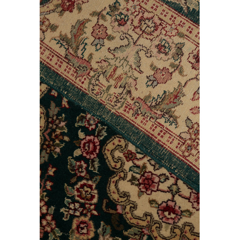 Tapis vert et ivoire noué à la main de haute qualité