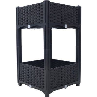 Outdoor Standing Planter - Elevated Garden Box With Drainage Black, 15.7"X15.7"X27.7" For Growing Veggies, Flowers, Herbs Raised Bed Enabled Grow A Variety Of Vegetables,