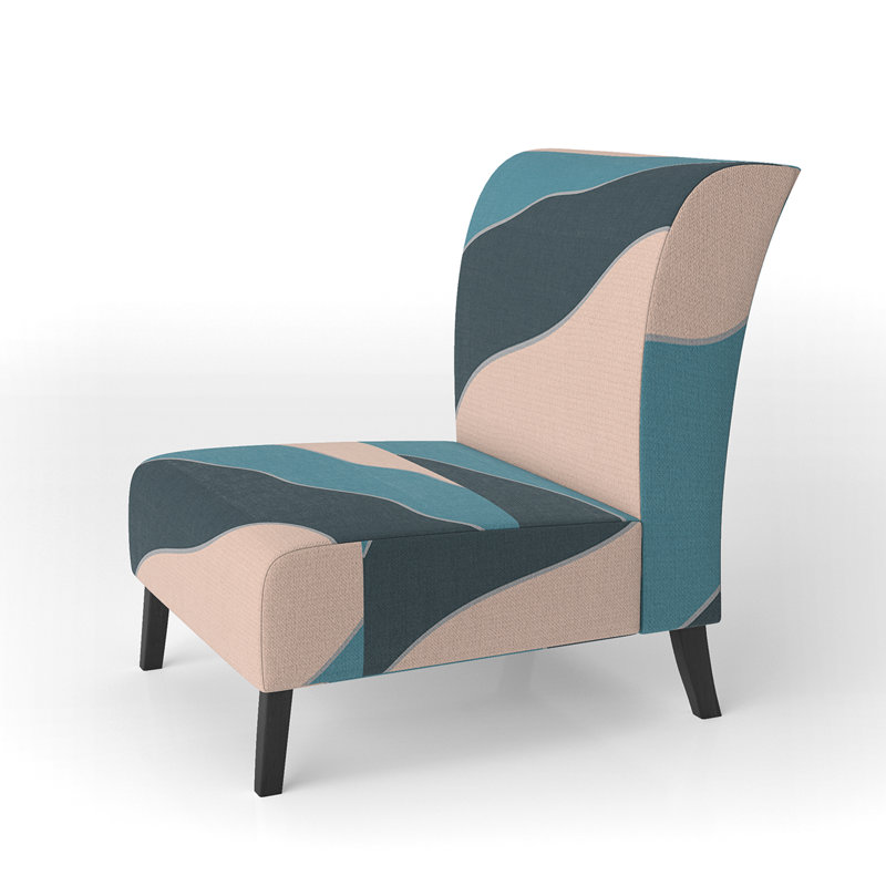 Fauteuil de chambre d'appoint à motif pêche et bleu rayé - Velours