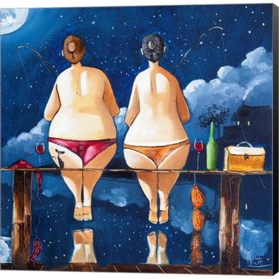 " Two Sisters Fishing " by Ronald West Painting Print