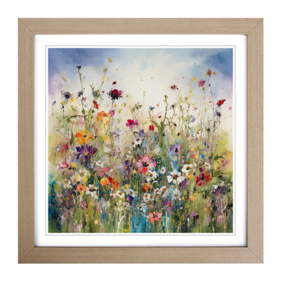 Meadow Floral Art No.2 - Single Picture Frame Print on Wood