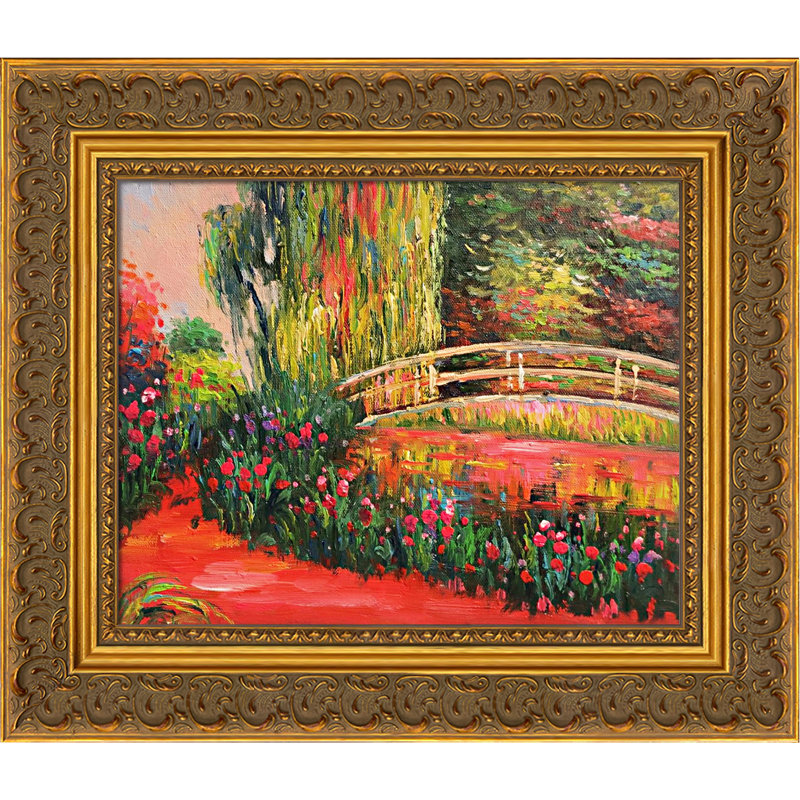 Le pont japonais (l'étang aux nénuphars, iris), reproduction d'art sur toile, H 13,5 po x l 15,5 po x P 2 po, Antique baroque