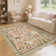 Farmhouse Floral Rug Washable Rug Non Slip Modern Scalloped Carpet, Soft Non Shedding Indoor Carpet, Low Pile Thin Foldable Printed Mat